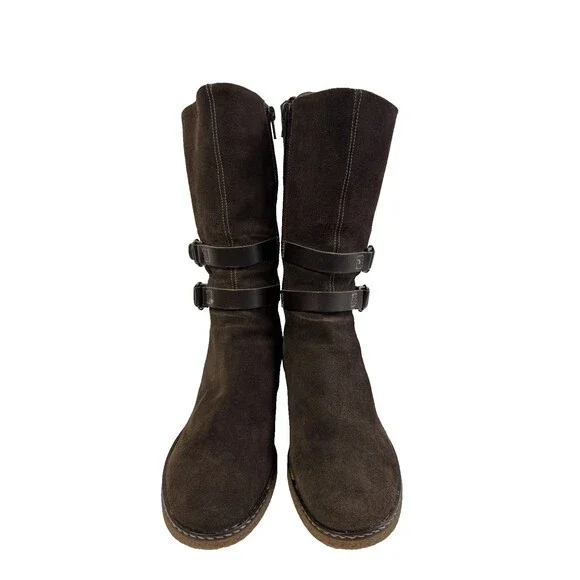 Aquatalia Women’s Mid Calf Boots Brown Suede Waterproof Block Heel Size 7.5 - Picture 13 of 16